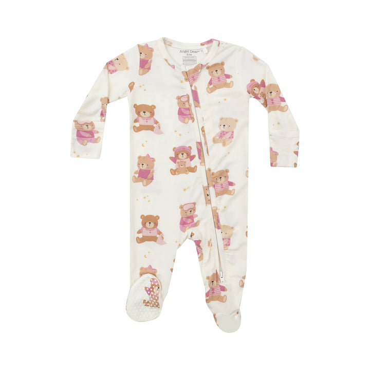 teddy bear pink 2 way zipper footie angel dear