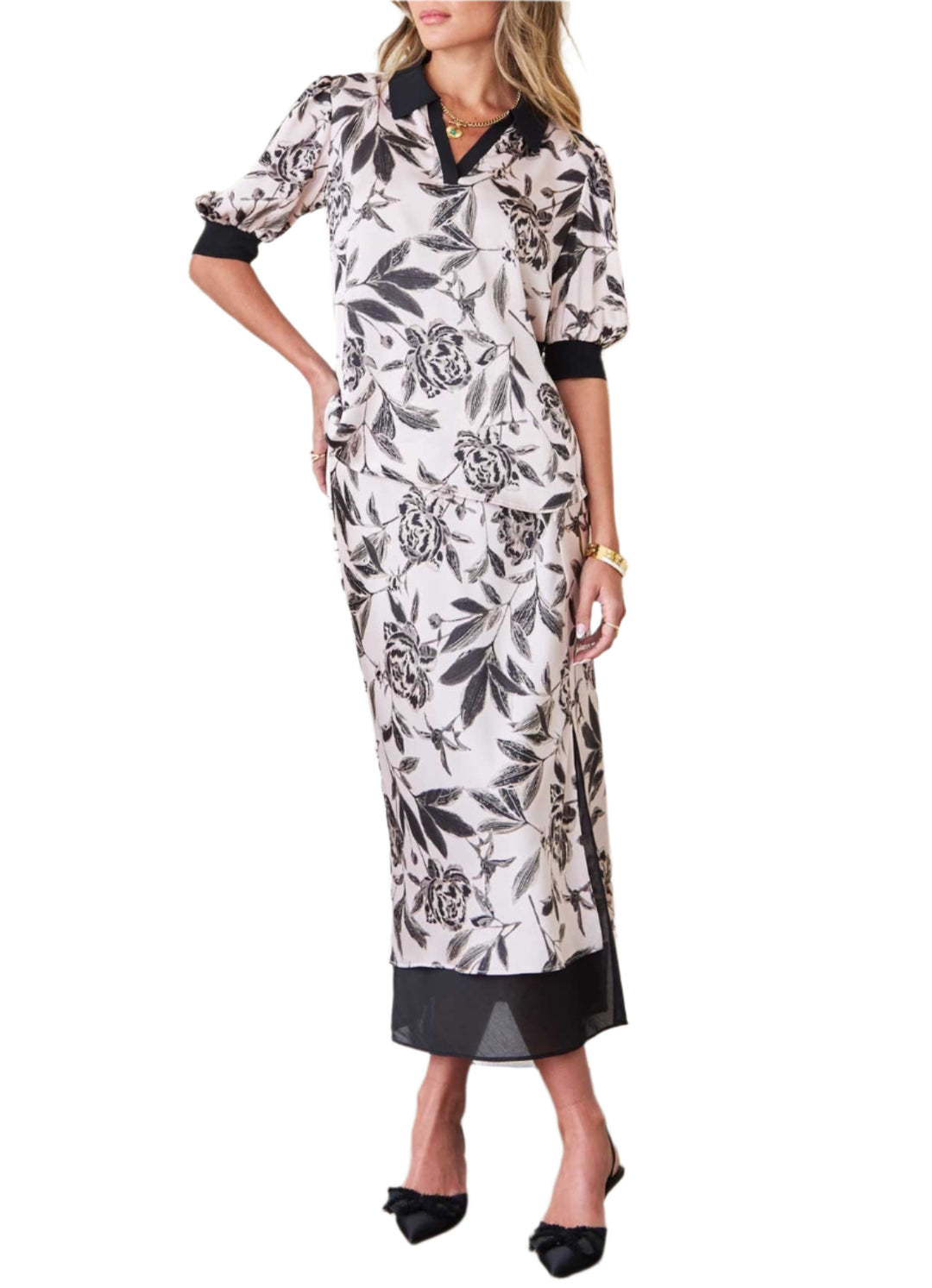 Luna Floral Contrast Midi Skirt Set