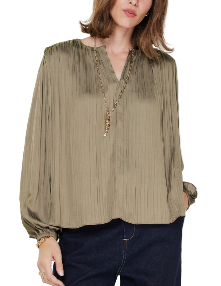 Pleated Long Sleeve Blouse