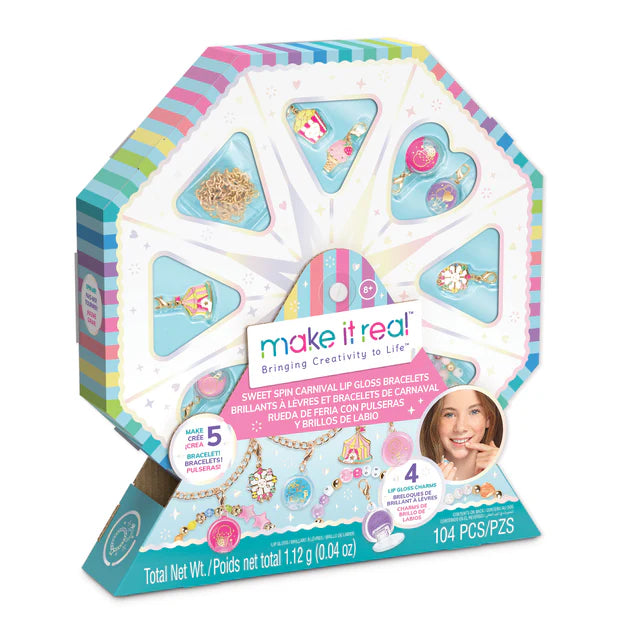 Try your luck at the fair and create five DIY charm bracelets! Each bracelet features chic enamel charms that bring back the nostalgic joy of a day spent at the carnival. The set includes four strawberry-scented custom lip gloss charms to adorn bracelets and add a pop of color to any makeup look. The Ferris wheel-themed packaging even spins, making this kit as fun to play with as it is to use for crafting.