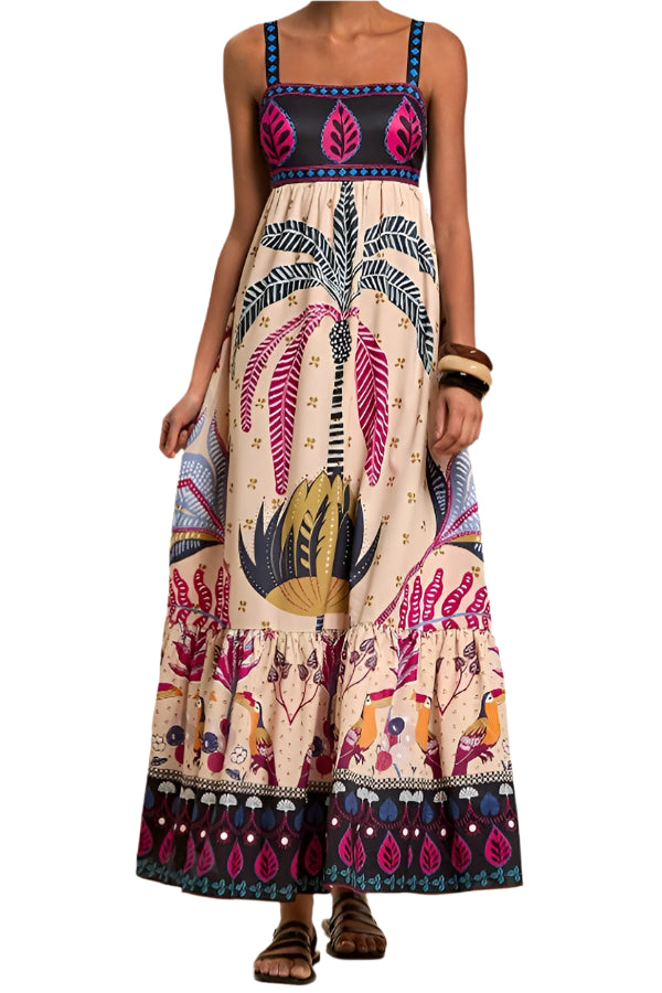 Perfect for any warm weather occasion, this dress features a playful tropical print that will have you feeling like you're on vacation. 
