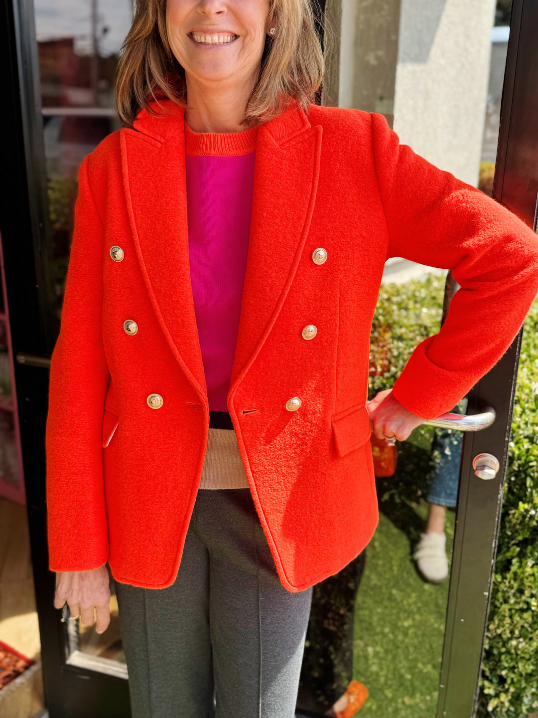 Orange Wool Jacket with Contrast Collar