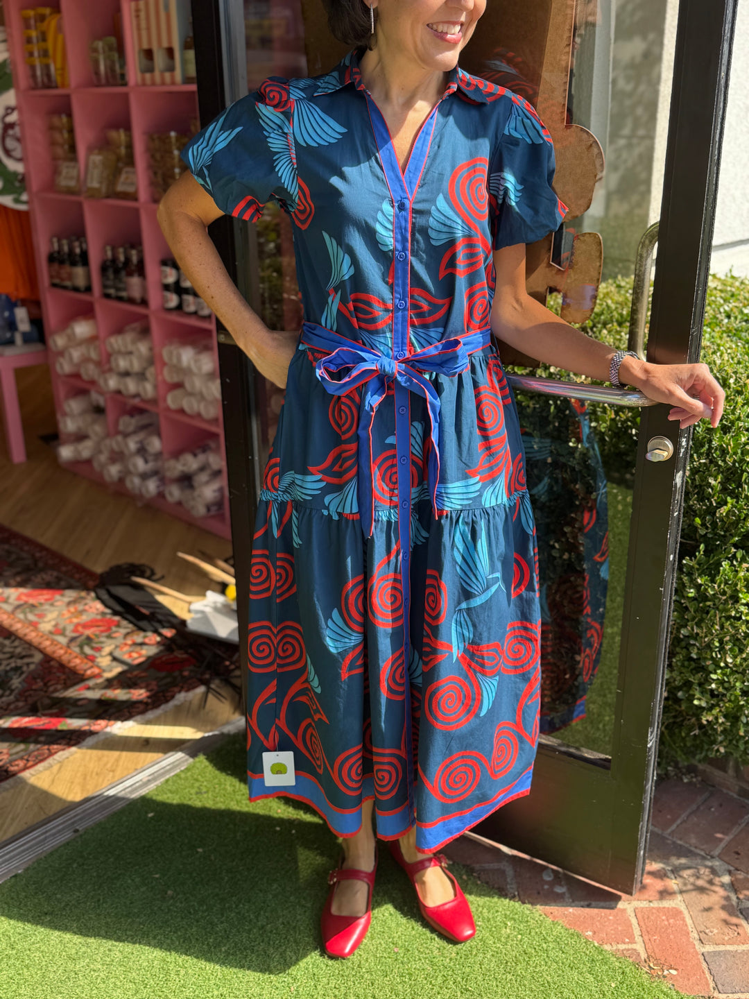 Della Midi Dress in Indigo Feathers