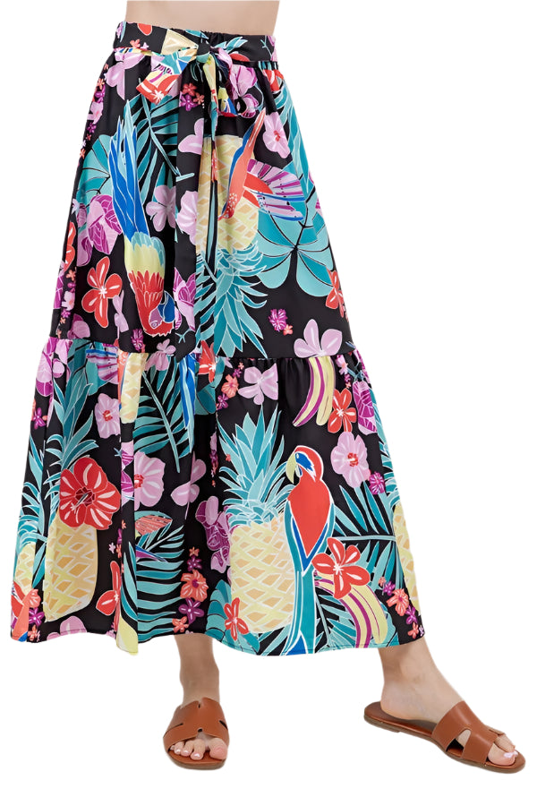 Tropical A-Line Midi Skirt