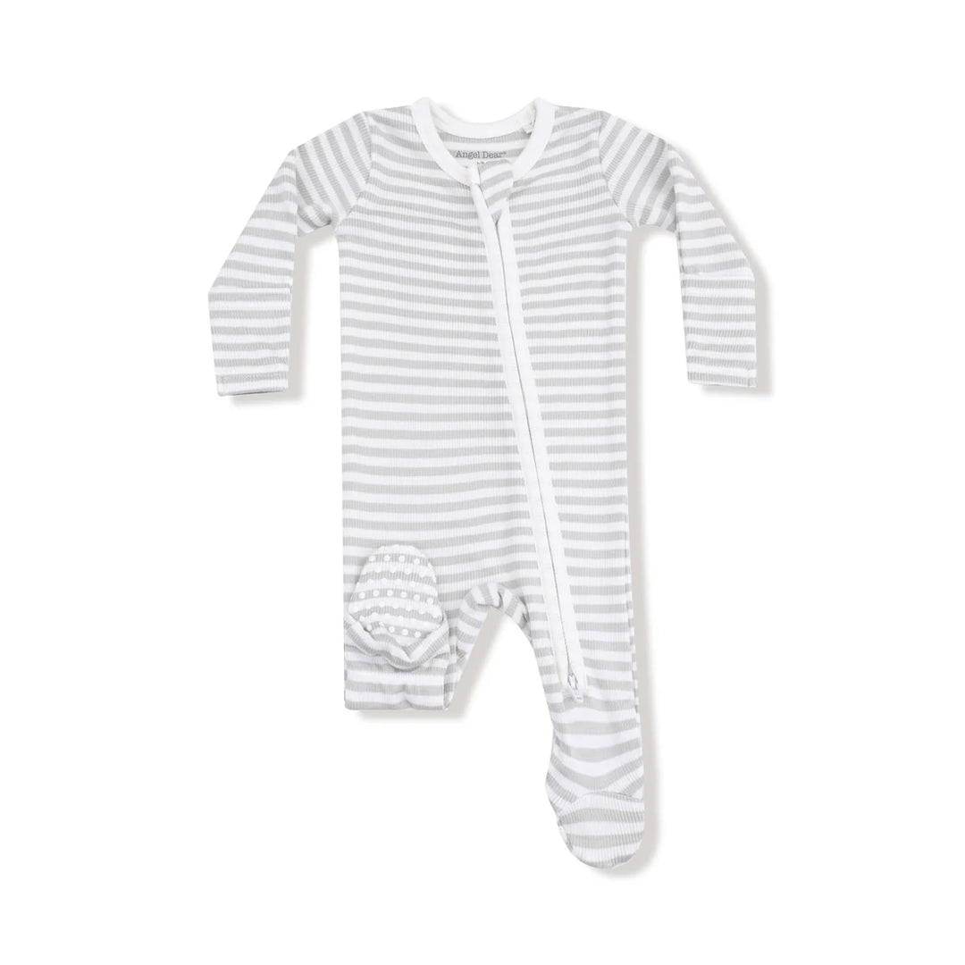 Mineral Grey/White Stripe 2 Way Zipper Footie