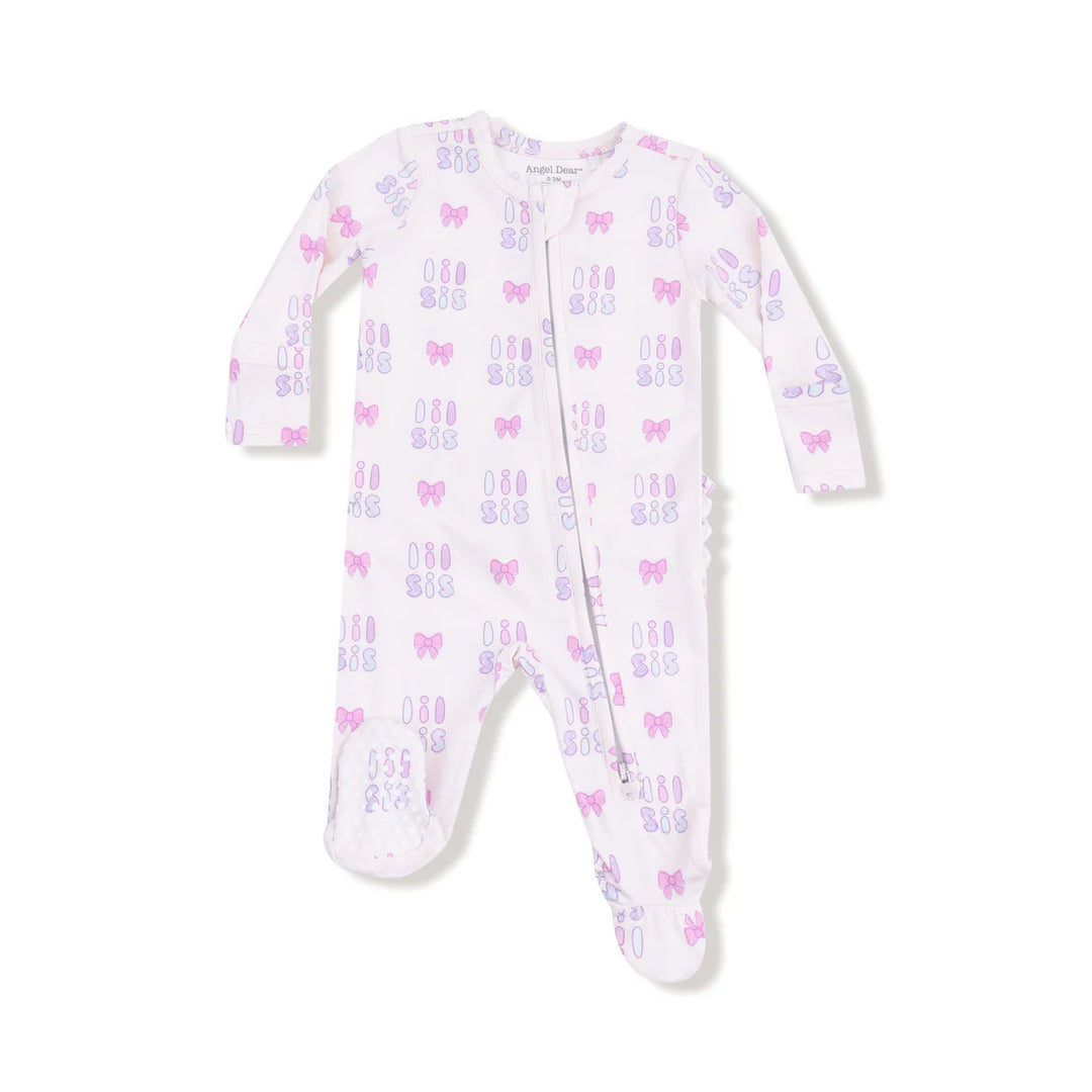 Lil Sis 2 Way Zipper Ruffle Back Footie Pajamas