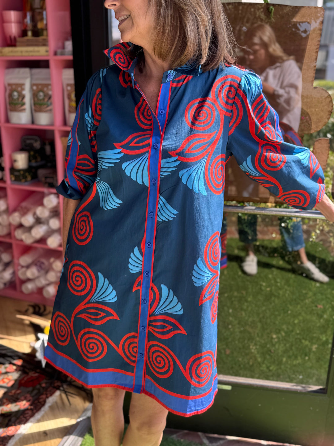 Ava Dress in Indigo Feathers
