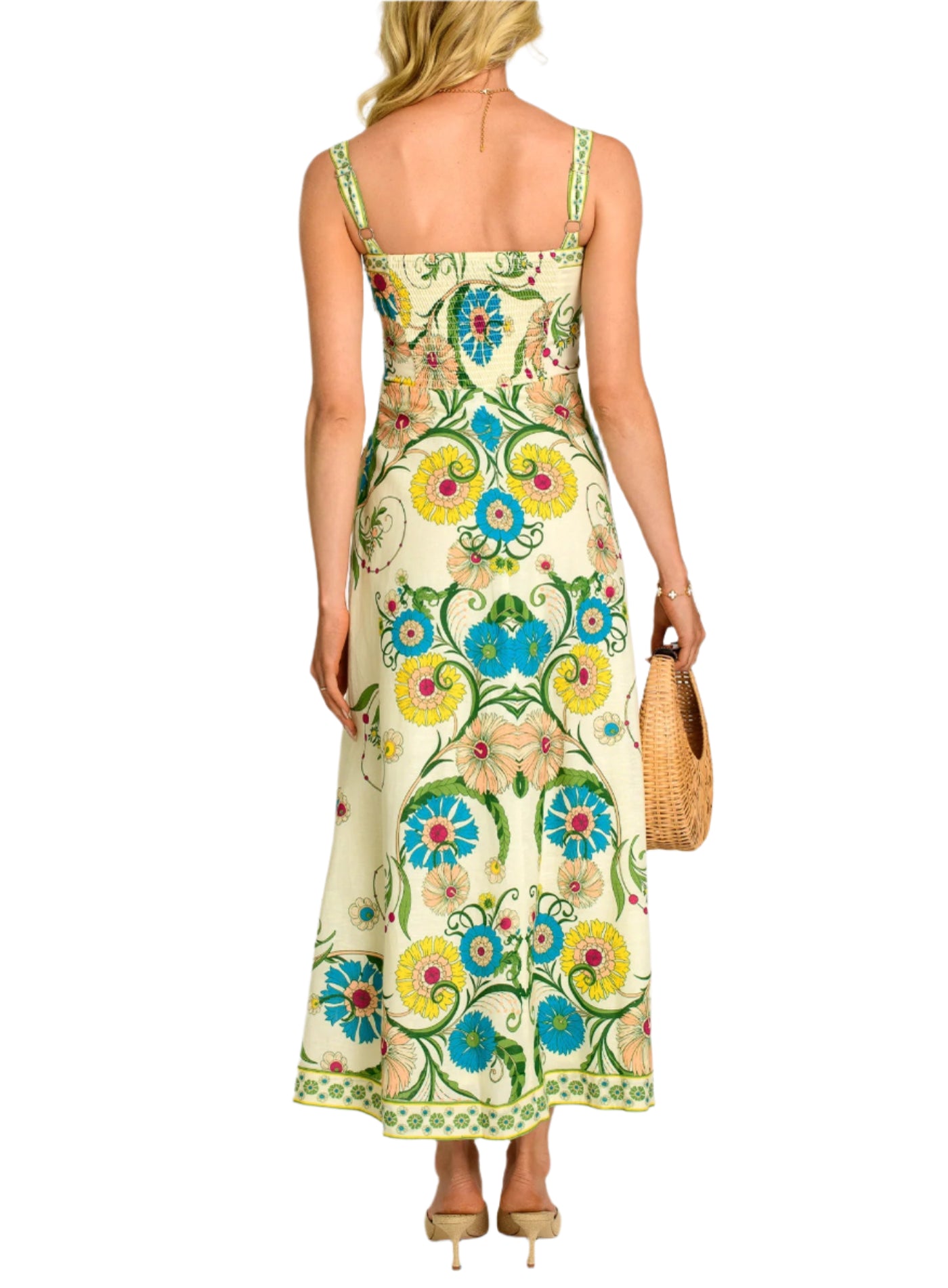 With her fitted empire bodice and flattering paneled skirt, Annalisa is a new favorite silhouette this season. She looks especially chic in this timeless Gatsby print, elevated with contrast trim details. Adjustable straps and a smocked back offer a comfortable fit for the perfect midi dress.
Shown in Gatsby
Product Details:
Adjustable straps
Fitted front bodice
Back smocking and zipper
Side seam pockets
Fully lined
Decorative trim accents
Product Care Instructions:
Cotton linen
Machine wash on co
