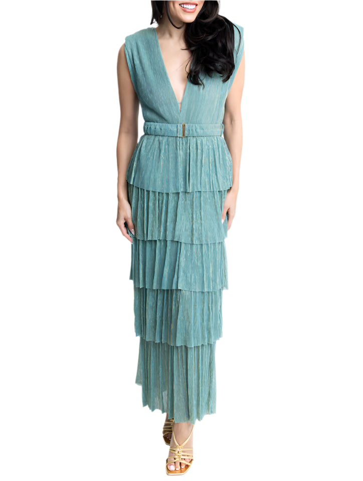 Metallic Double Vneck Maxi Dress