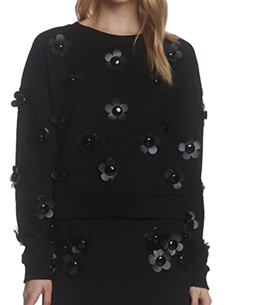 Flower Applique Sweatshirt in Black by Stellah, black, floral, flower