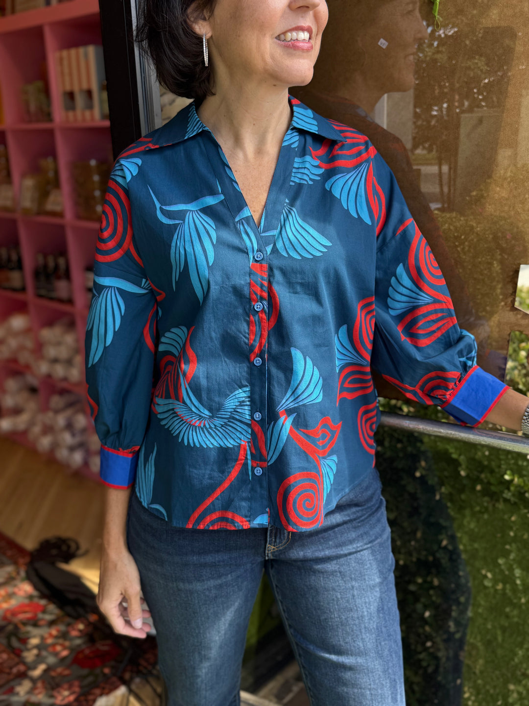 Elsa Top in Indigo Feathers