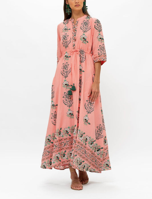 Cinched Shirt Maxi Dress in Udaipur Coral by Oliphant