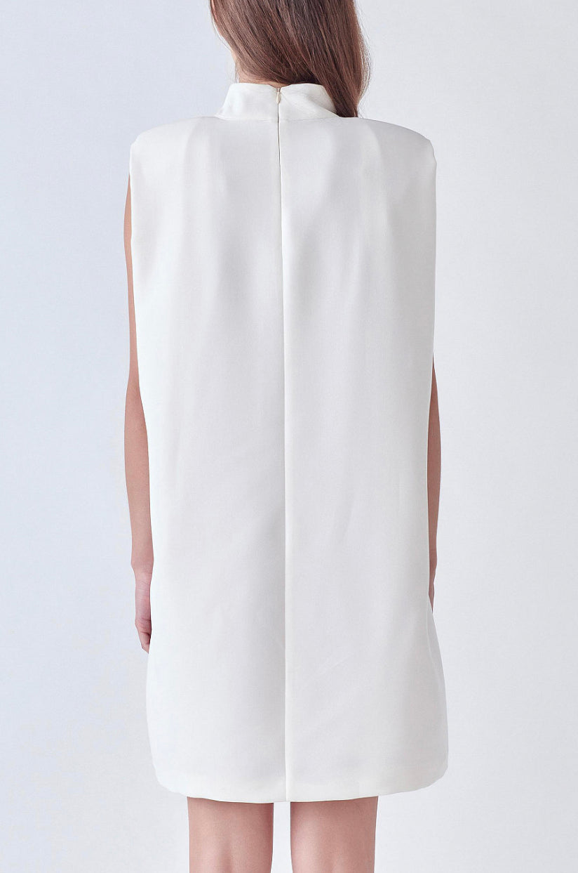 Off White Mock Neck Sleeveless Shift Dress