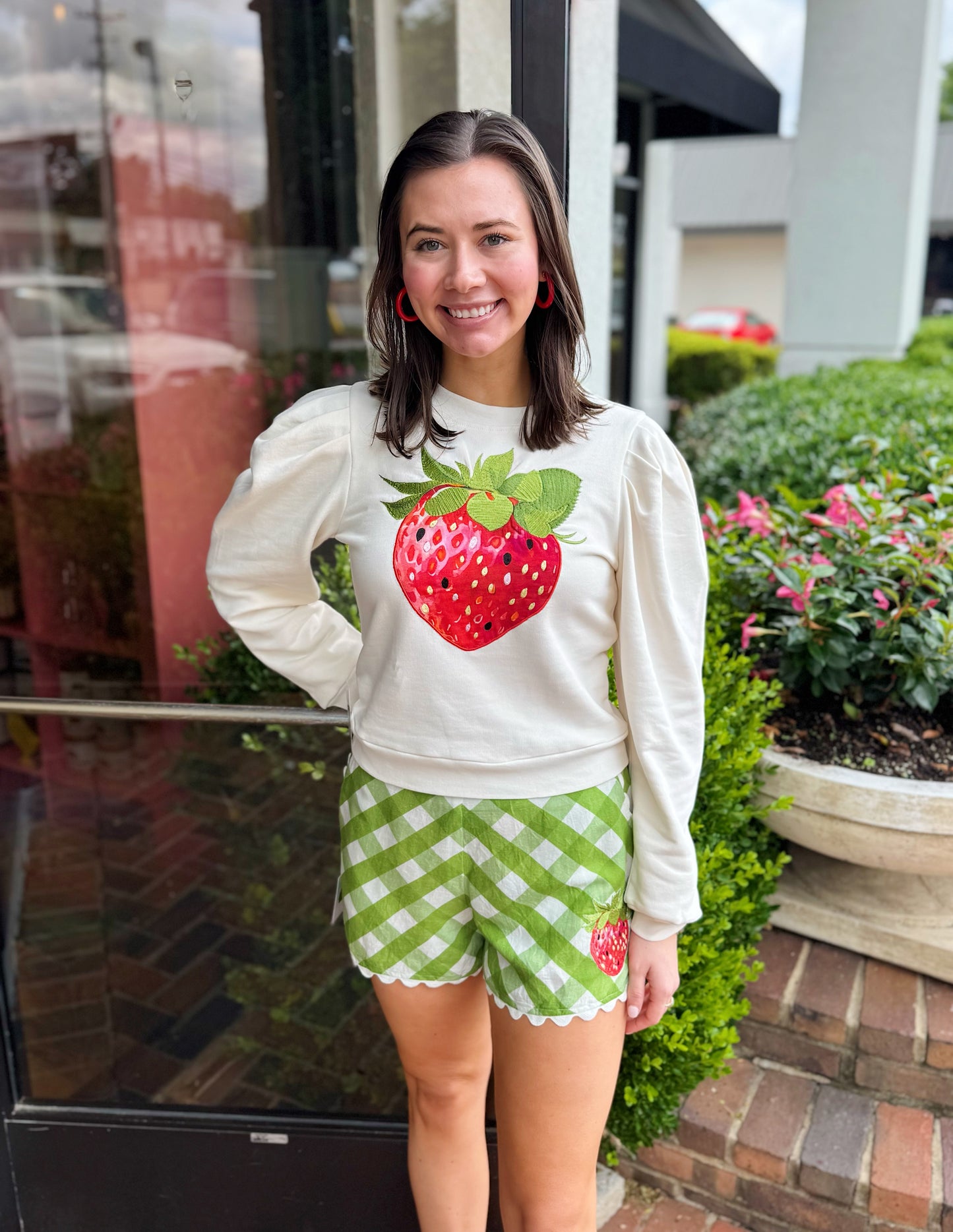 Jasmine Top in Strawberry Appliqué by Elizabeth James the Label