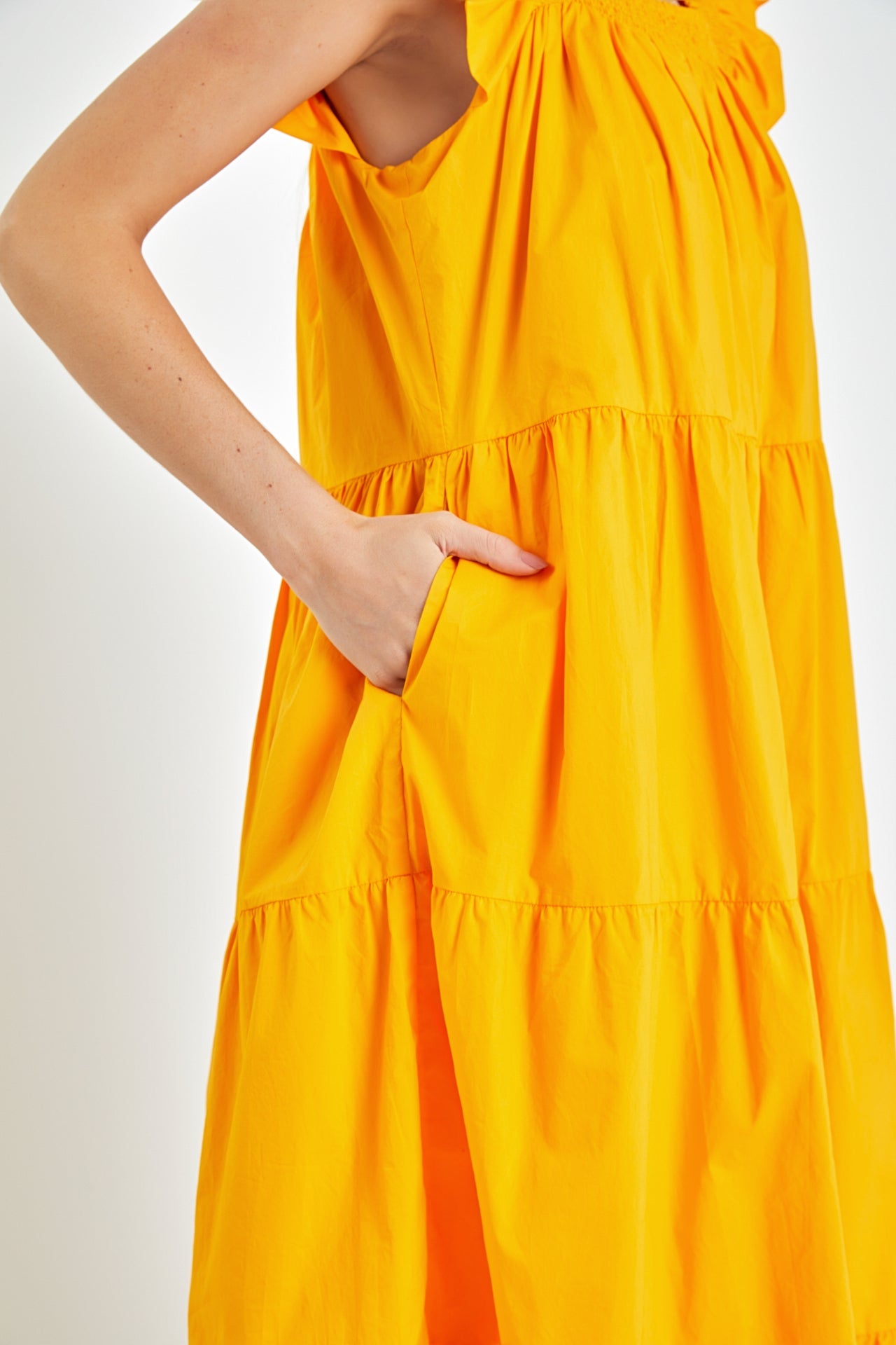 Allie Orange Ruffle Detail Midi Dress