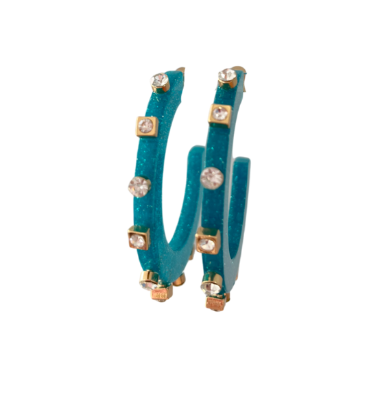 City Girl Aqua Confetti Jewel Hoops