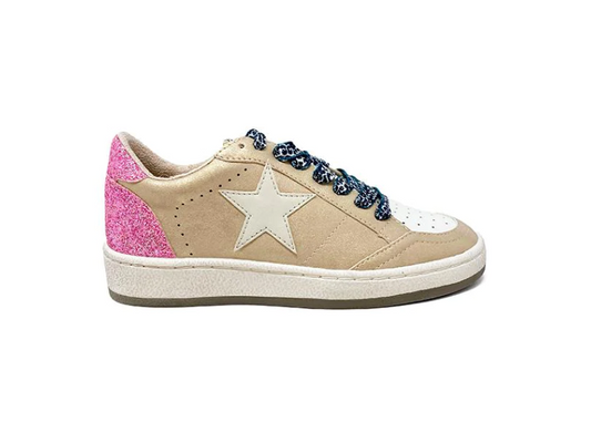 Paz Toddler Gold Distressed Sneakers by Shu Shop