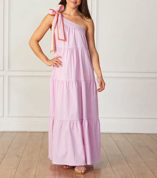 Mia One Shoulder Dress(Pink Oxford) by Caryn Lawn