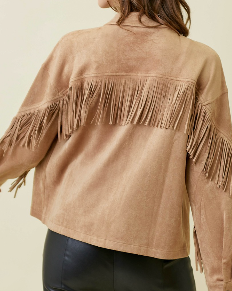 Rachel Latte Fringe Suede Jacket