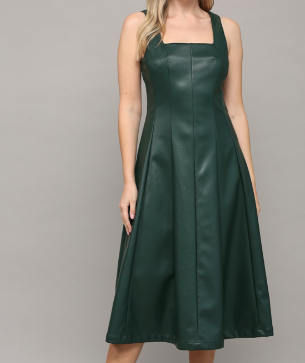 Rainey Faux Leather Midi Dress, green