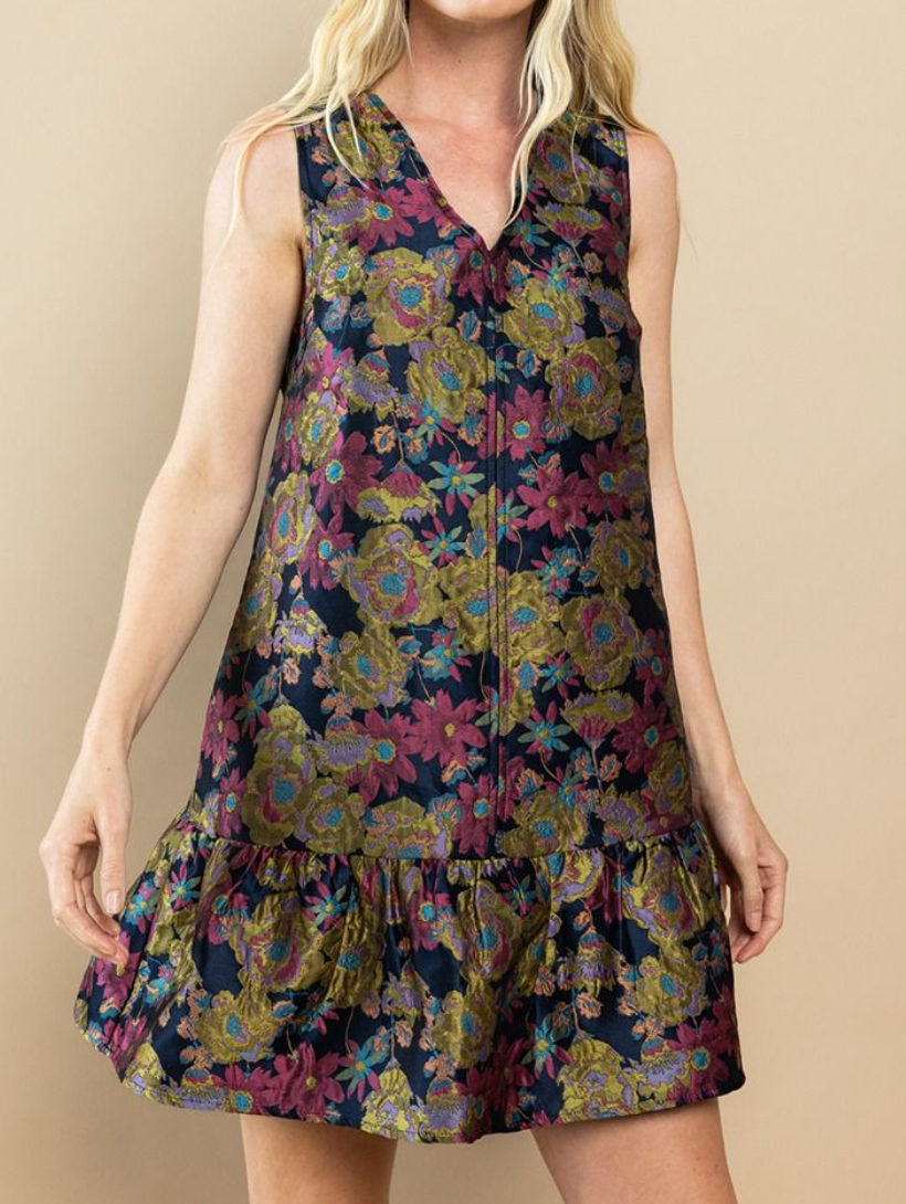 Olivia Navy Floral Jacquard Dress
