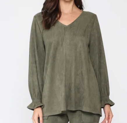 Abigail Olive Suede Top