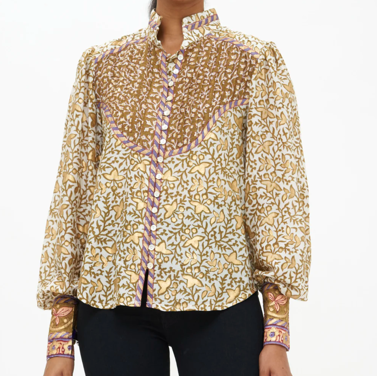 Marchesa Olive High Neck Button Blouse by Oliphant
