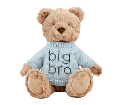 Faux fur plush bear with knit sweater and weighted seat.