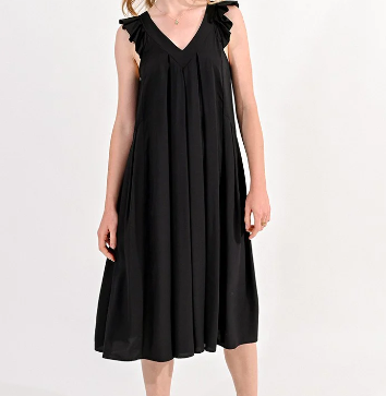 Brianna Black Dress with Ruffled Shoulders