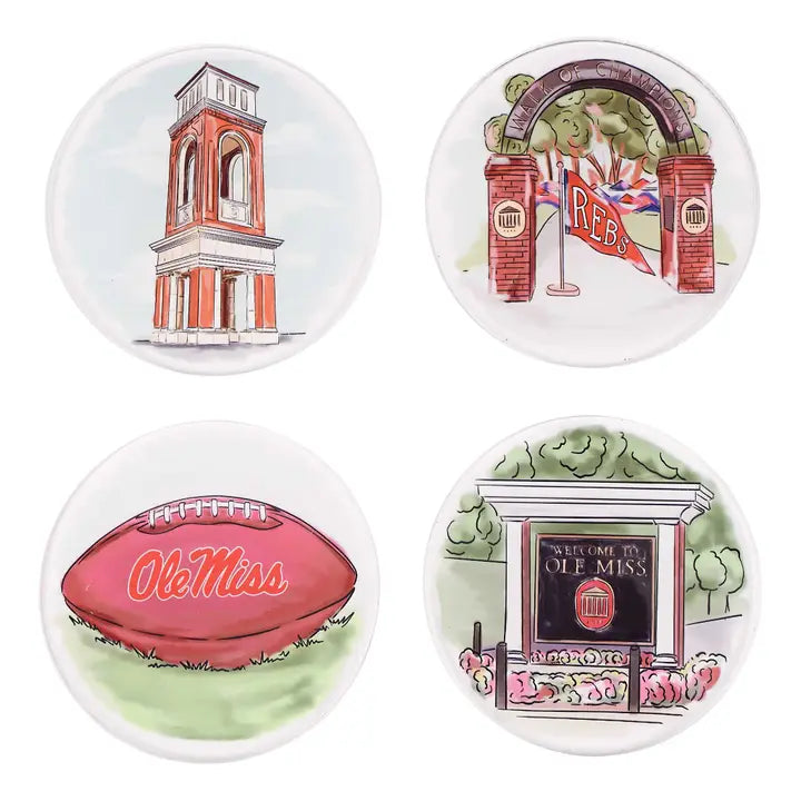 Bring Rebel spirit to your table with the Ole Miss Coaster Set of 4! Featuring bold red and blue designs with official Ole Miss branding, these durable coasters are perfect for game day gatherings, dorm rooms, offices, or everyday use at home. Ideal for both hot and cold beverages, they protect your surfaces while showing off your school pride. A must-have gift for Ole Miss students, alumni, or fans who love to cheer on the Rebels in style!
