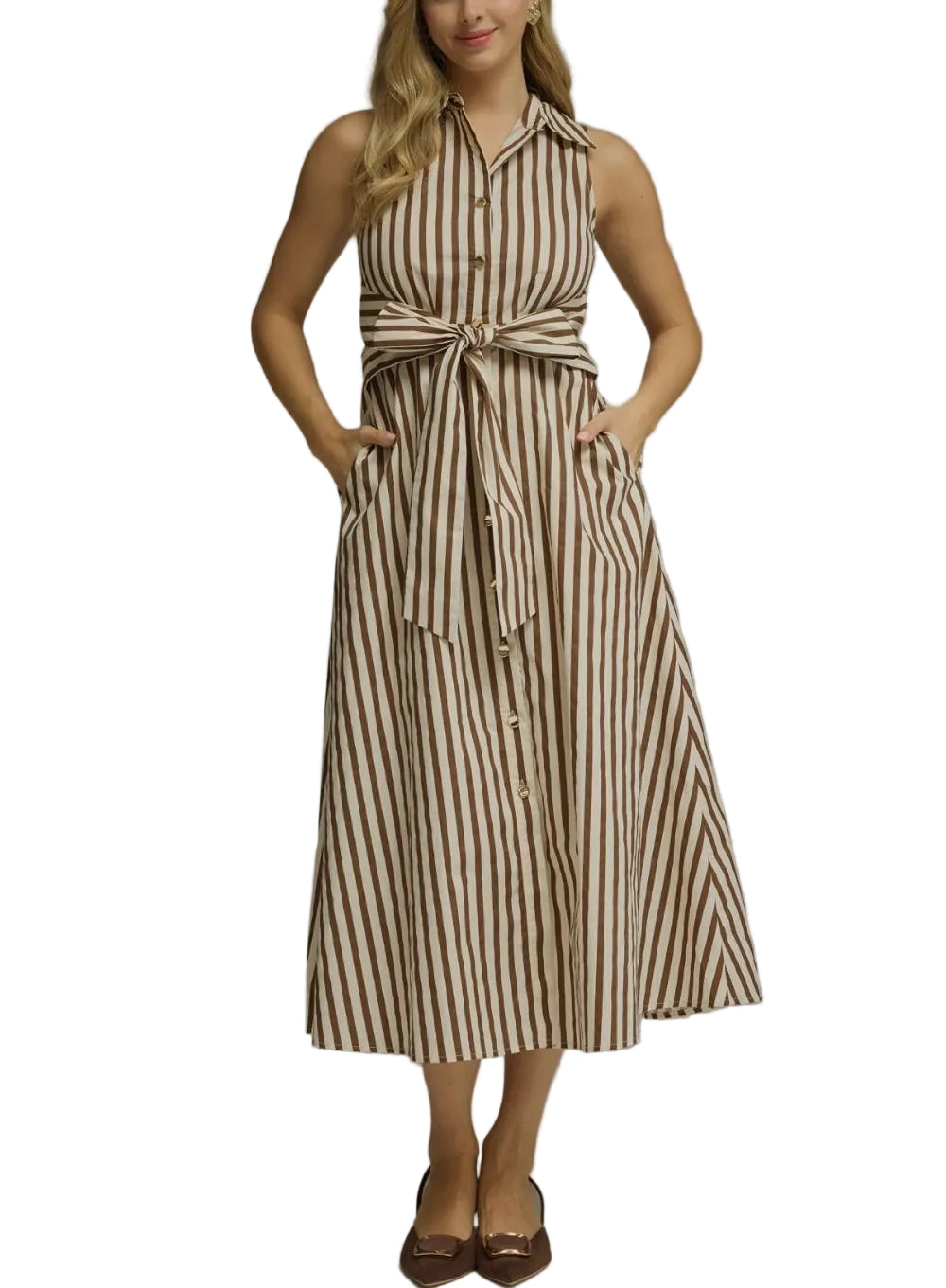 Dahalia Sleeveless Midi Dress Brown / Large