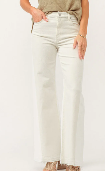 Fiona Super Wide Leg Jeans in Wheat and White by Dear John