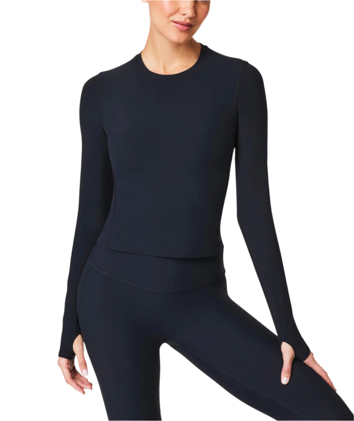 Our SPANXsmooth™ OnForm Long Sleeve Top is made from buttery-soft, lightweight performance fabric with gentle smoothing built in. Breathable, sweat-wicking, and crafted with 4-way stretch, this long sleeve shirt features convenient thumbholes for a secure fit (and added warmth). This versatile activewear style moves with you, and is perfect for before, during, and after your low-intensity workouts like pilates or yoga.