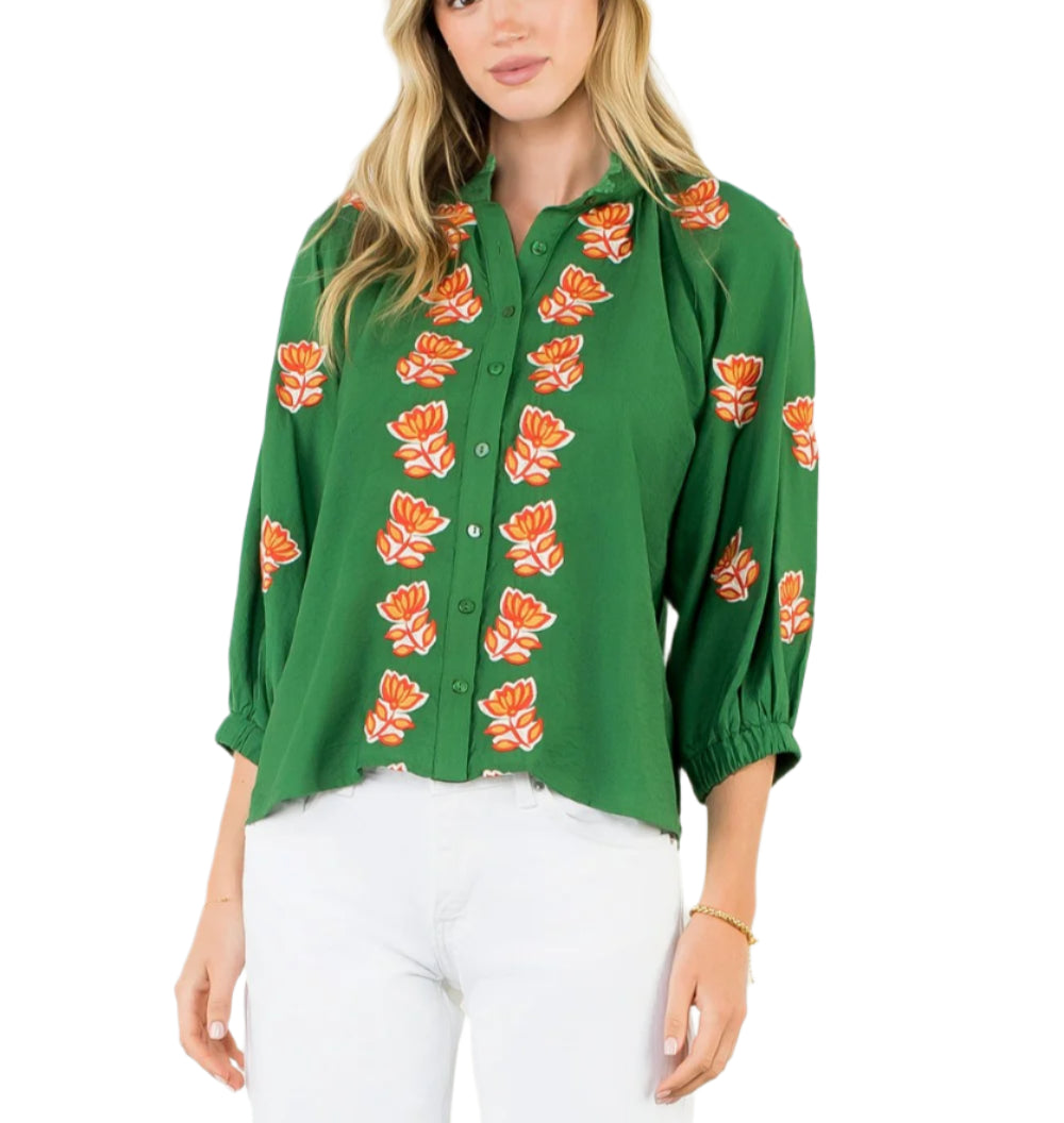 Embroidered Detail Button Up Top