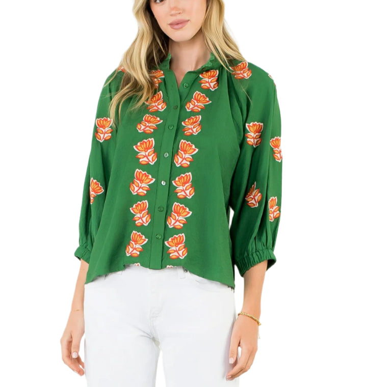 Embroidered Detail Button Up Top