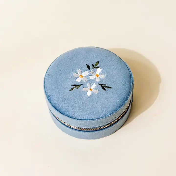 Floral Round Velvet Jewelry Case