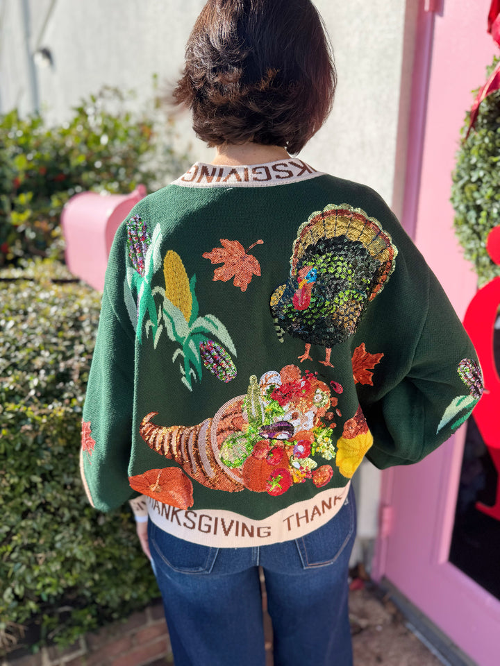 Dark Green 'Thanksgiving' Button Cardigan