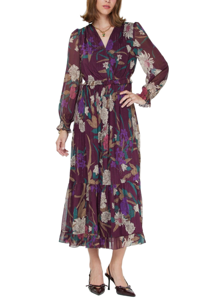 Floral Surplice Pleated Maxi Dress