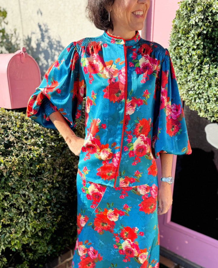 Emily Top in Holiday Chintz Teal