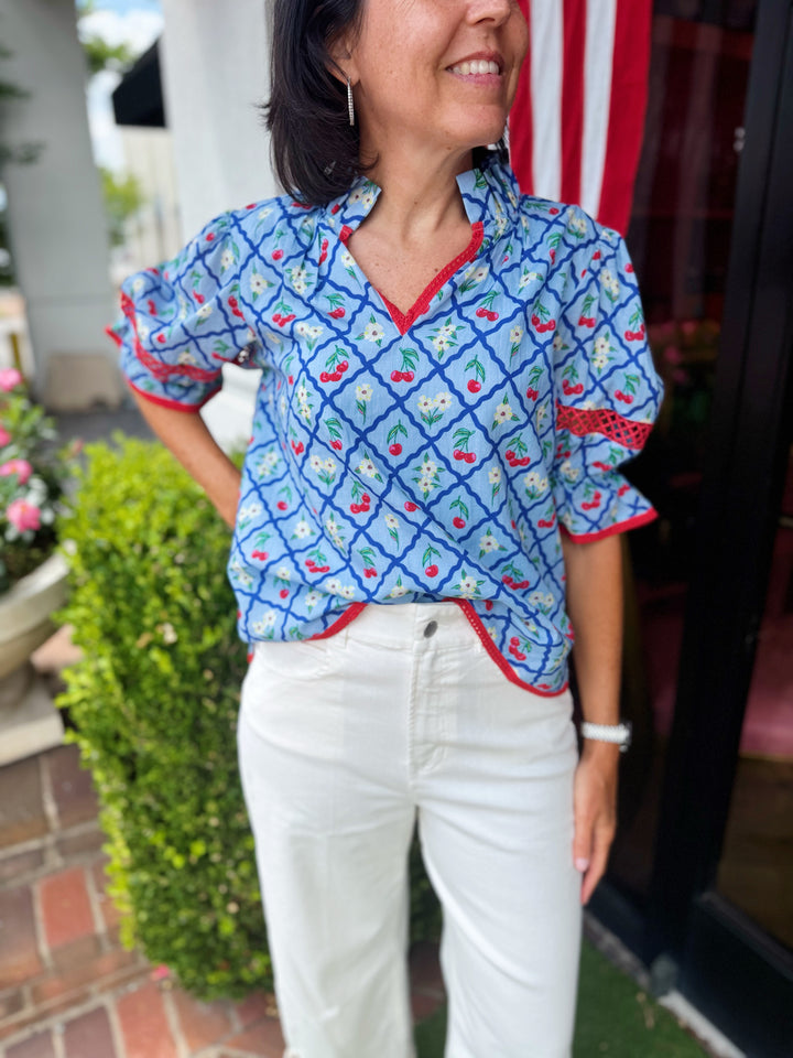 Lottie Top in Lt. Blue Cherry by Alden Adair
