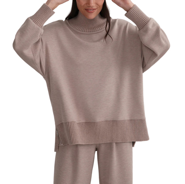 This essential sweatshirt in our DoubleSoft® fabric boasts an oversized fit and modern high-neck design. Complete with knitted cuffs, neck, and hem, it includes deep side splits for enhanced movement and style.