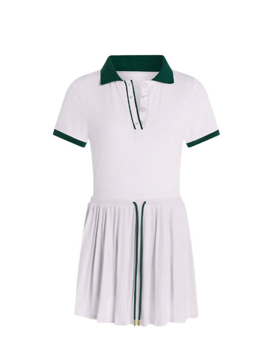 Crafted from our Soft Rib Jersey, the Paloma court dress is designed for both performance and leisure. Its classic pleated skirt nods to timeless tennis style, while the removable shorts offer versatility.