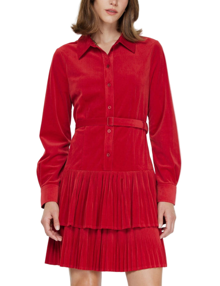 Velvet Pleated Tiered Shirt Mini Dress