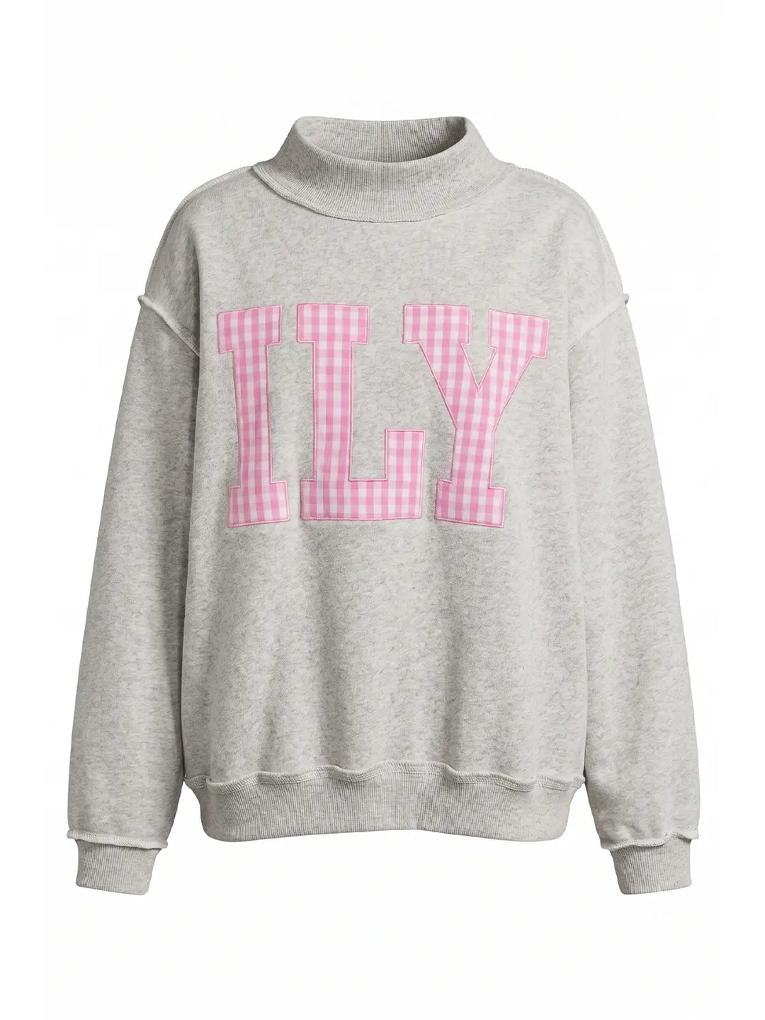 ILY Gingham Embroidered Mock Neck Sweatshirt