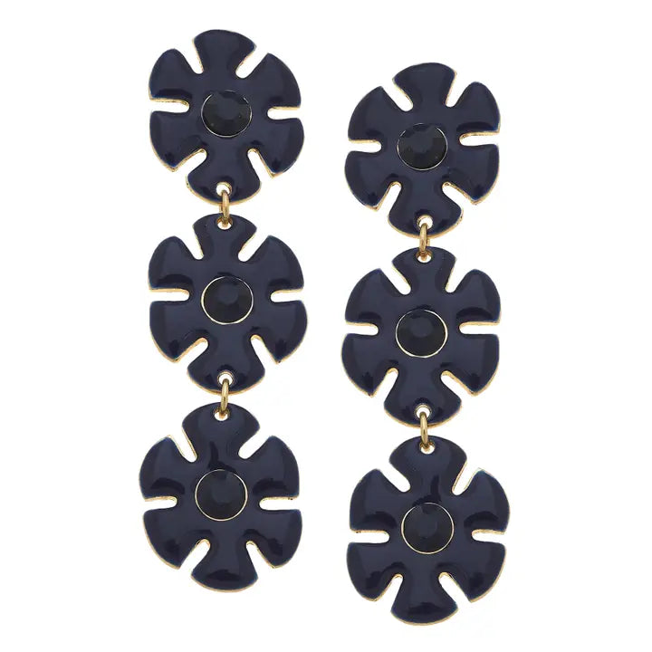 Ricki Rhinestone Enamel Linked Flower Earrings