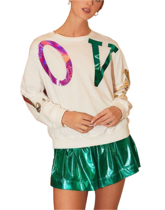 Metallic "LOVE" letter Oversize Sweater Top