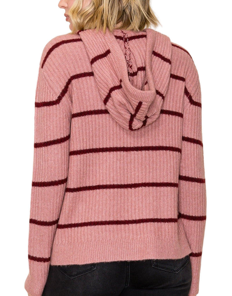 Stay cozy and cute in the Rachel Striped Hoodie Sweater. Its playful stripes and adjustable drawstring neck add a fun twist to your casual look while keeping you warm. Perfect for laid-back days or layering up for chilly adventures.