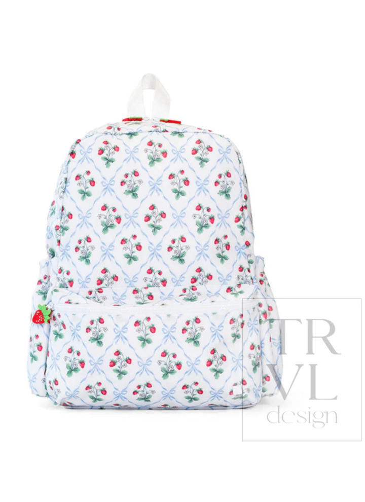 Floral patterned backpack on a white background