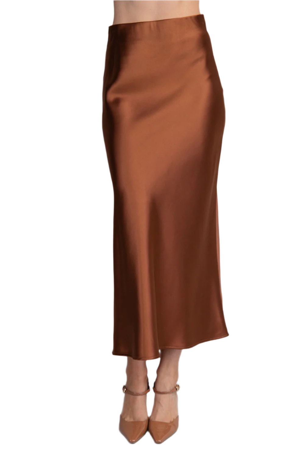 Waist Elastic Band Midi Satin Skirt