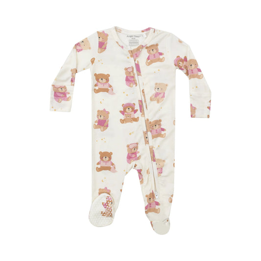 teddy bear pink 2 way zipper footie angel dear 